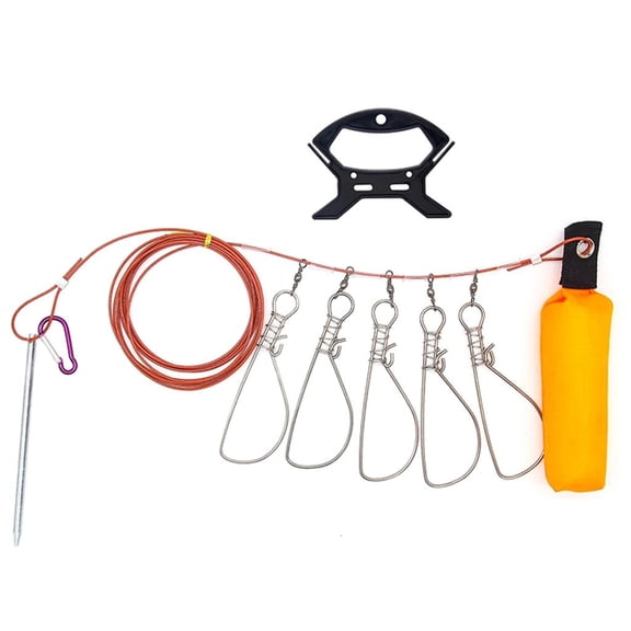 Fishing Stringer Live Fish Lock Stainless Stringer Clip Big Fish Wire Rope Cable with Float & Handle Fishing Holder Set