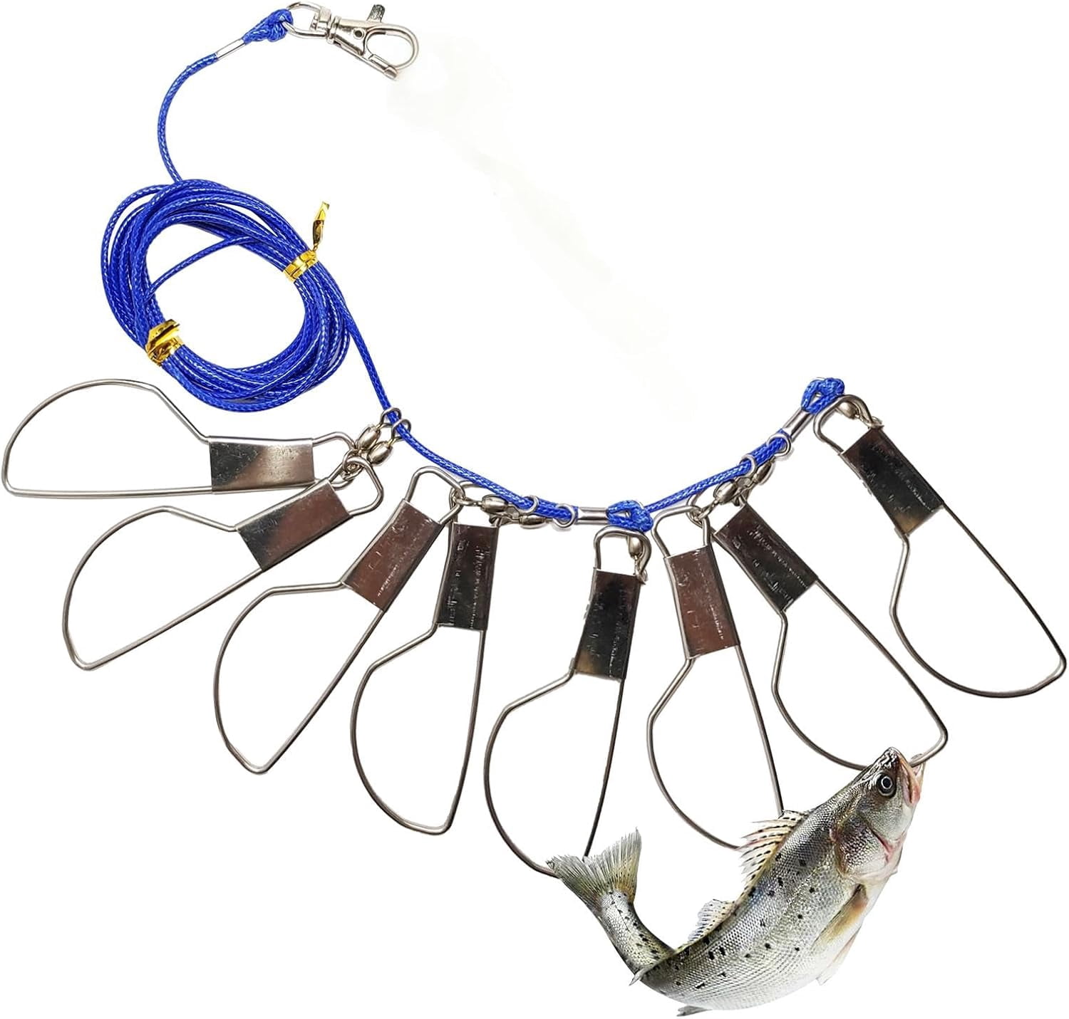 Fishing Stringer Set, 16ft Heavy-Duty Fish Holder Rope with 8 Rotating ...