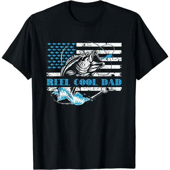 Fishing Stuff For Fathers Day, Reel Cool Dad American Flag T-Shirt