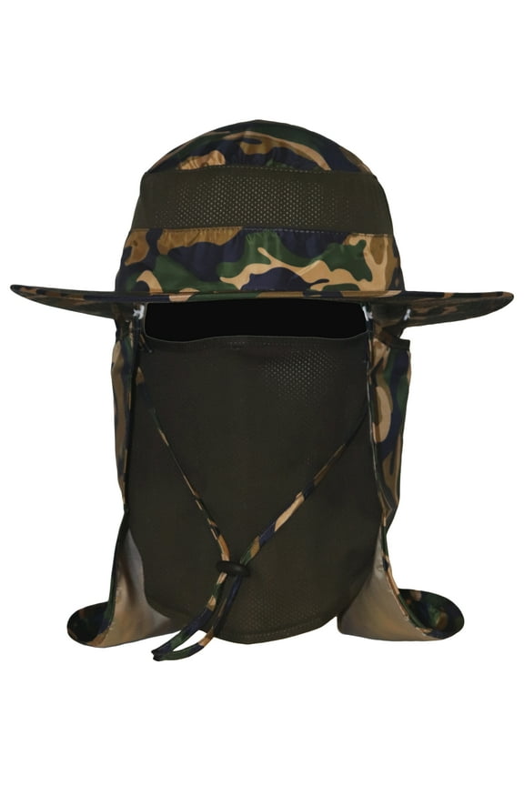 Fishing Sun Bonnie Bucket Hat Unisex Adult 360% UV UPF 50+ Solar Protection, Lightweight Outdoor Summer Wide Brim Visor Cap with Detachable Neck Flap, Face Cover Mask, Windproof, For Beach, Army