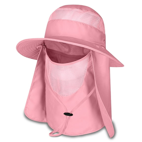 Fishing Sun Bonnie Bucket Hat Unisex Adult 360% UV UPF 50+ Solar Protection Lightweight Outdoor Summer Wide Brim Visor Cap with Detachable Neck Flap, Face Cover Mask, Windproof, For Beach, Light Pink