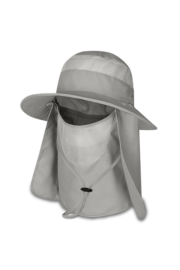 Fishing Sun Bonnie Bucket Hat Unisex Adult 360% UV UPF 50+ Solar Protection Lightweight Outdoor Summer Wide Brim Visor Cap with Detachable Neck Flap, Face Cover Mask, Windproof, For Beach, Light Grey