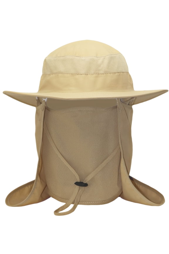 Fishing Sun Bonnie Bucket Hat Unisex Adult 360% UV UPF 50+ Solar Protection, Lightweight Outdoor Summer Wide Brim Visor Cap with Detachable Neck Flap, Face Cover Mask, Windproof, For Beach, Khaki