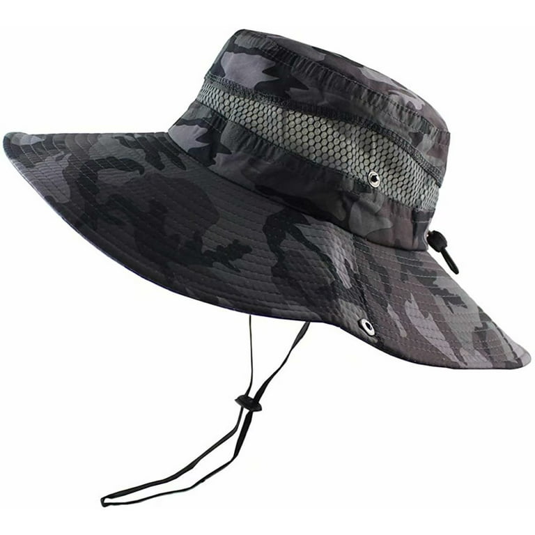 2CFun Fishing Sun Hat Boonie Hat Breathable Wide Brim Beach Sun Hat for Men Women Outdoor UPF 50+ Sun Protection Mesh Safari Cap for Travel Fishing