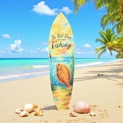 Fishing Surfboard Wall Art - Outdoor PVC Beach House Decor, The Best Days are Spent Fishing, Coastal Surfboard Sign 4 Foot