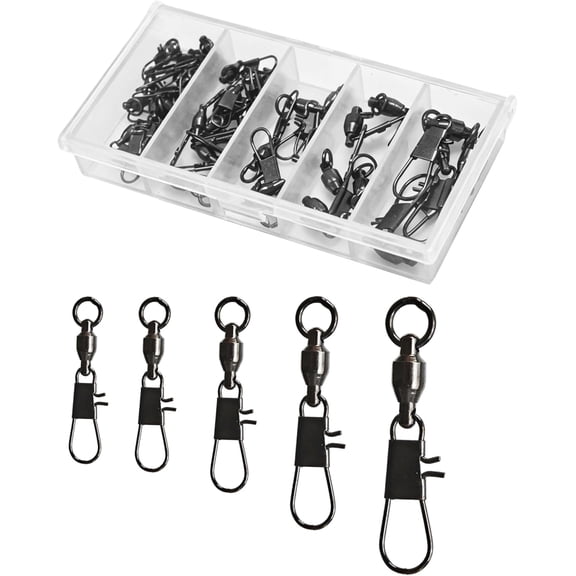 Fishing Swivels with Interlock Snaps - 40 Pack Ball Bearing Swivels Black Nickel Snap Swivels High Strength Stainless Steel Corrosion Resistant Terminal Tackle for Saltwater Freshwater
