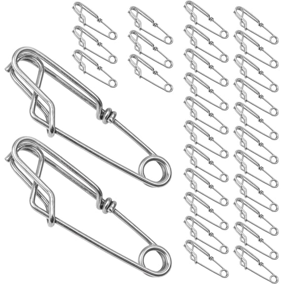 Fishing Swivels Snaps 30Pcs Kit 18x60mm-Stainless Steel Rod Clips Tackle Connectors - Quick Lock for Downrigger Release, Bait Rigging, Catfishing Crabbing Lures