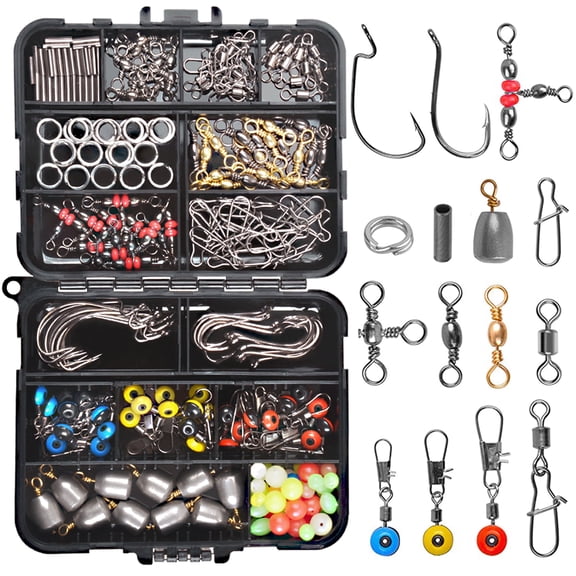 Fishing Swivels Snaps Set 226pcs/Box Swivels Snaps Sinker Weights Three Way Swivel Split Rings Jigs Beads Freshwater Saltwater Fishing Accessories Tackle Box