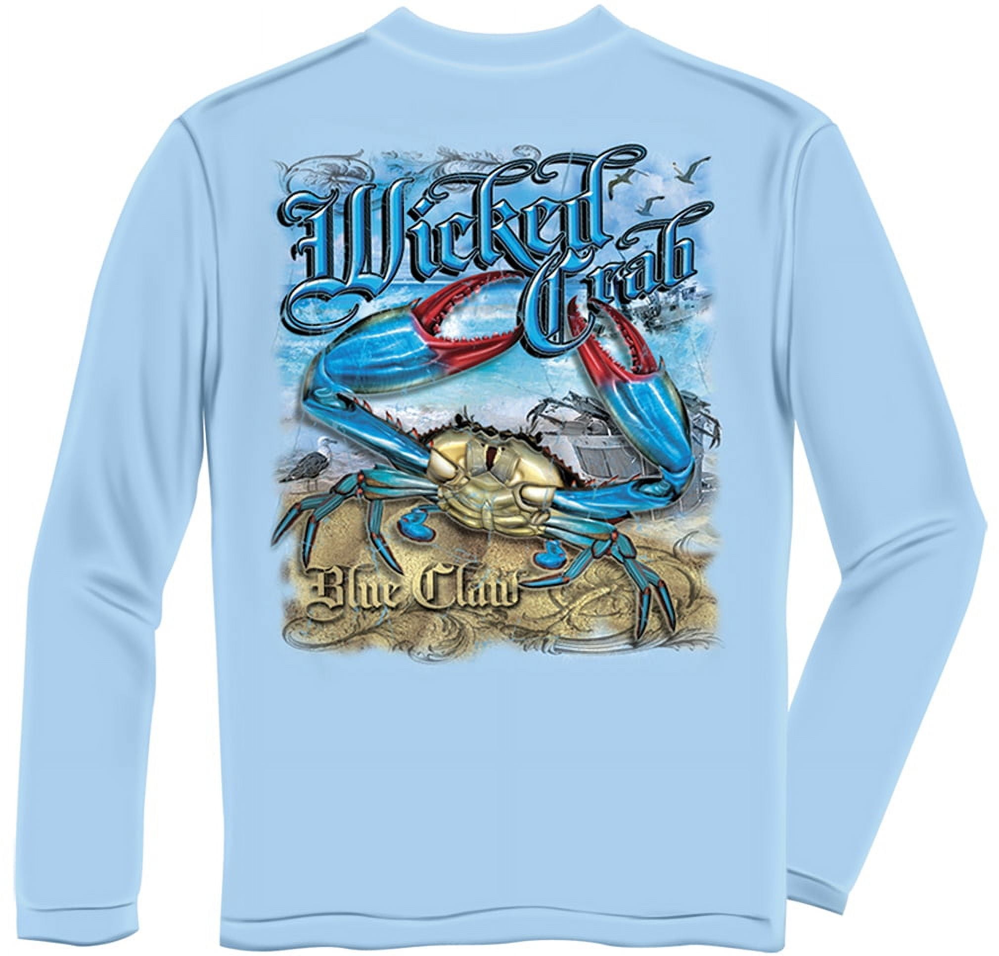 Fishing T-Shirt Long SleeveBlue Claw Crab Salt Water Fishing Fishing T-Shirt  Wicked Fish Blue Claw Crab Salt Water Fishing Medium 