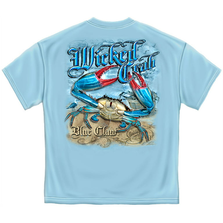 Fishing T-Shirt Wicked Fish Blue Claw Crab Salt Water Fishing Large 