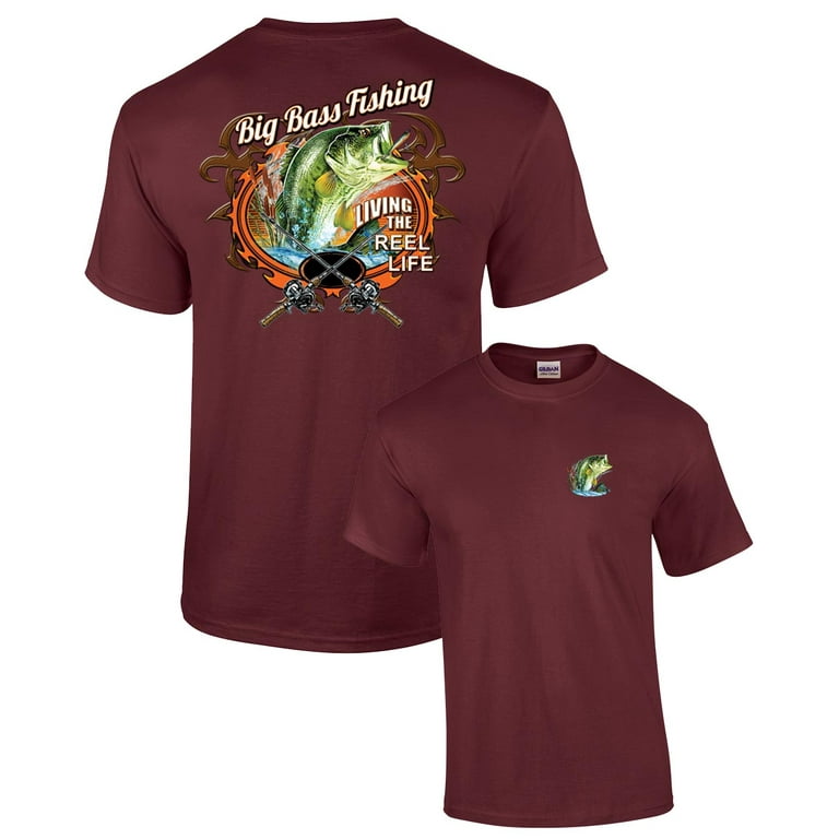 Fishing T-shirt Big Bass Fishing-maroon-xl 