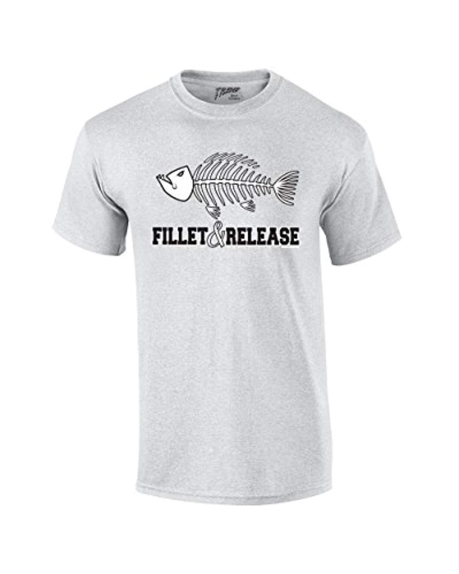 Trenz Shirt Company Fishing T-Shirt Fillet and Release Fish Bones Tee Funny Humorous Fisherman Fish Tee Bass Trout Salmon Walleye Crappie-White-Medium