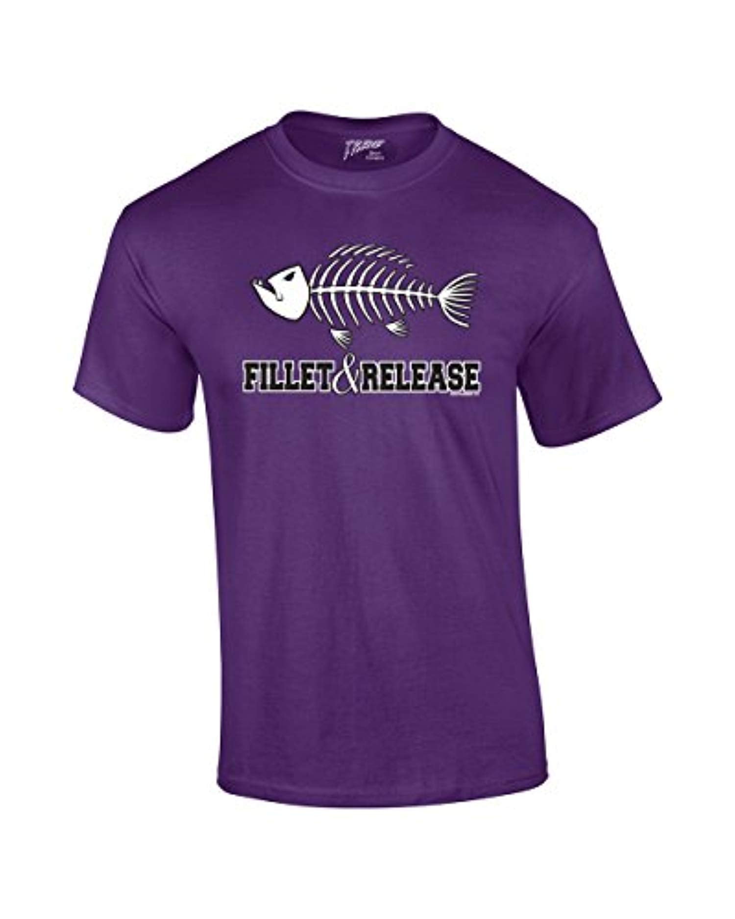 Fishing T-shirt Fillet and Release Fish Bones Tee Funny Humorous Fisherman  Fish Tee Bass Trout Salmon Walleye Crappie-Purple-Large