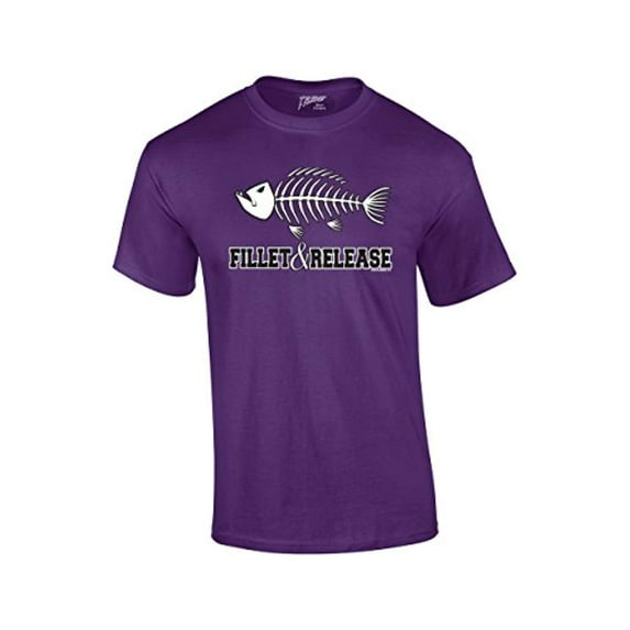 Fishing T-shirt Fillet and Release Fish Bones Tee Funny Humorous Fisherman Fish Tee Bass Trout Salmon Walleye Crappie-Purple-Large