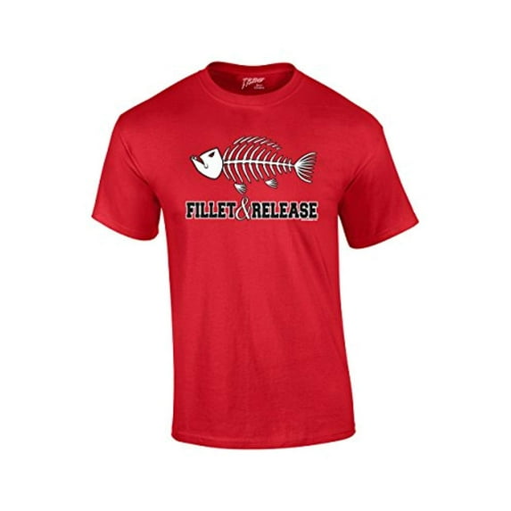 Fishing T-shirt Fillet and Release Fish Bones Tee Funny Humorous Fisherman Fish Tee Bass Trout Salmon Walleye Crappie-Red-Large