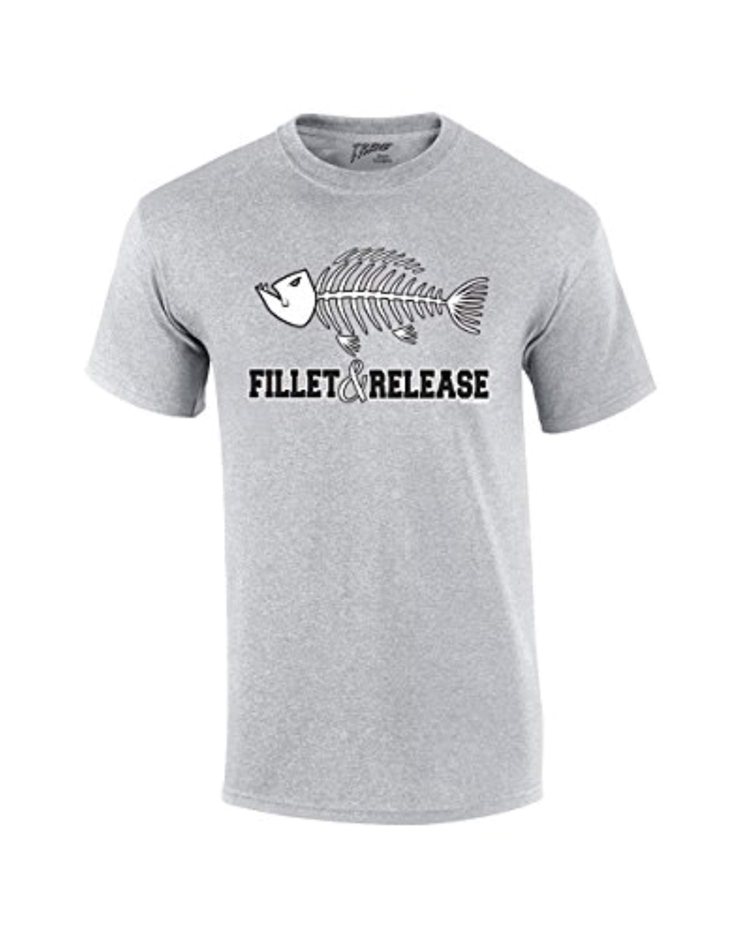 Trenz Shirt Company Fishing T-Shirt Fillet and Release Fish Bones Tee Funny Humorous Fisherman Fish Tee Bass Trout Salmon Walleye Crappie-White-Medium