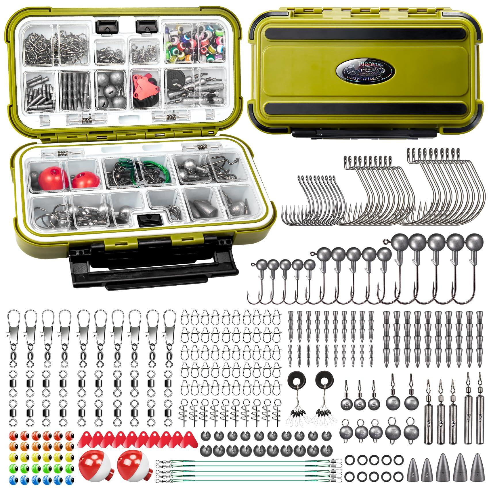 Fishing Tackle & Accessories Kit  Box With Included Sinkers Weights Hooks Swivels Snap Leader Others Freshwater Bass Lures Gear Gifts For Men