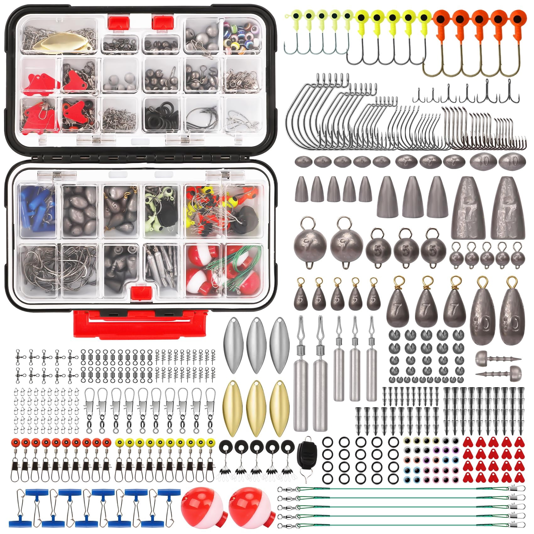 Fishing Tackle & Accessories Kit  Box With Included Sinkers Weights Hooks Swivels Snap Leader Others Freshwater Bass Lures Gear Gifts For Men