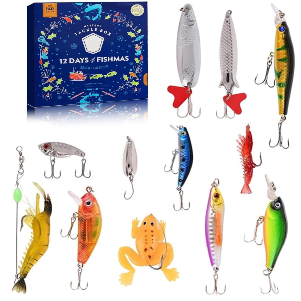 Fishing Tackle Advent Calendar 24 Days Fishing Lures Set Box for Men Husband Father Grandpa