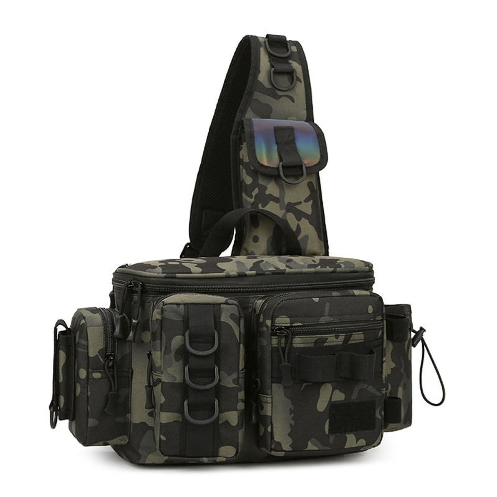 Fishing Tackle Backpack Lure Box Gear Storage Bag Fanny Pack Fly Fishing Backpack with Rod Holder Sling Shoulder Bag-C