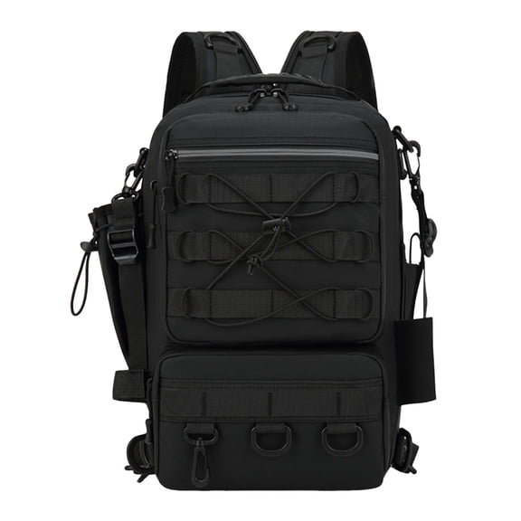 Fishing Tackle Backpack with Rod Holder, Water Resistant Multi Carry Angling Gear Storage Bag with Multi Compartments & Breathable Back, Durable Fishing Organizer for Outdoor Camping Hiking (Black)