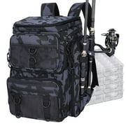 Fishing Tackle Backpack with Rod Holders, 42L Large Water-Resistant Outdoor Fishing Bag Storage with 4 Trays Tackle Boxes, Fishing Gear for Fishing, Camping, Hiking, Fishing Gifts for Men Father