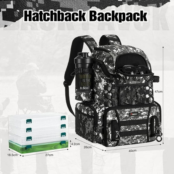 Fishing Tackle Backpack with Rod Holders & 4 Tackle Boxes, Water-Resistant Outdoor Fishing Bag with Rain Cover
