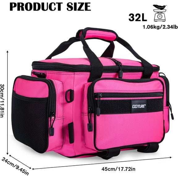 Fishing Tackle Bag - 600D Water-Resistant Storage with Rod Straps, Detachable Pouch, and Multi-Carry Options