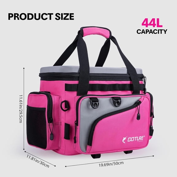 Fishing Tackle Bag with Cooler, 44L 600D Water-Resistant Saltwater Gear Storage Insulated Large Fishing Bag for Travel Camping Hiking, Gifts for Women/Men