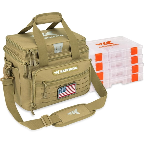 Fishing Tackle Bag with 4 x 3600 Tackle Trays Water-Resistant 600D Oxford Khaki Medium