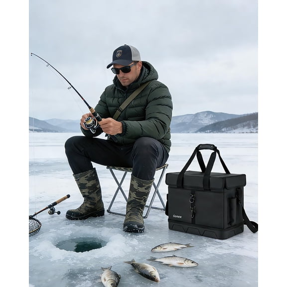 Fishing Tackle Bag with Live Fish Storage for Caught Fish Waterproof Removable 3700 Box Bag Freshwater Saltwater Tackle Box Organizer(Black)