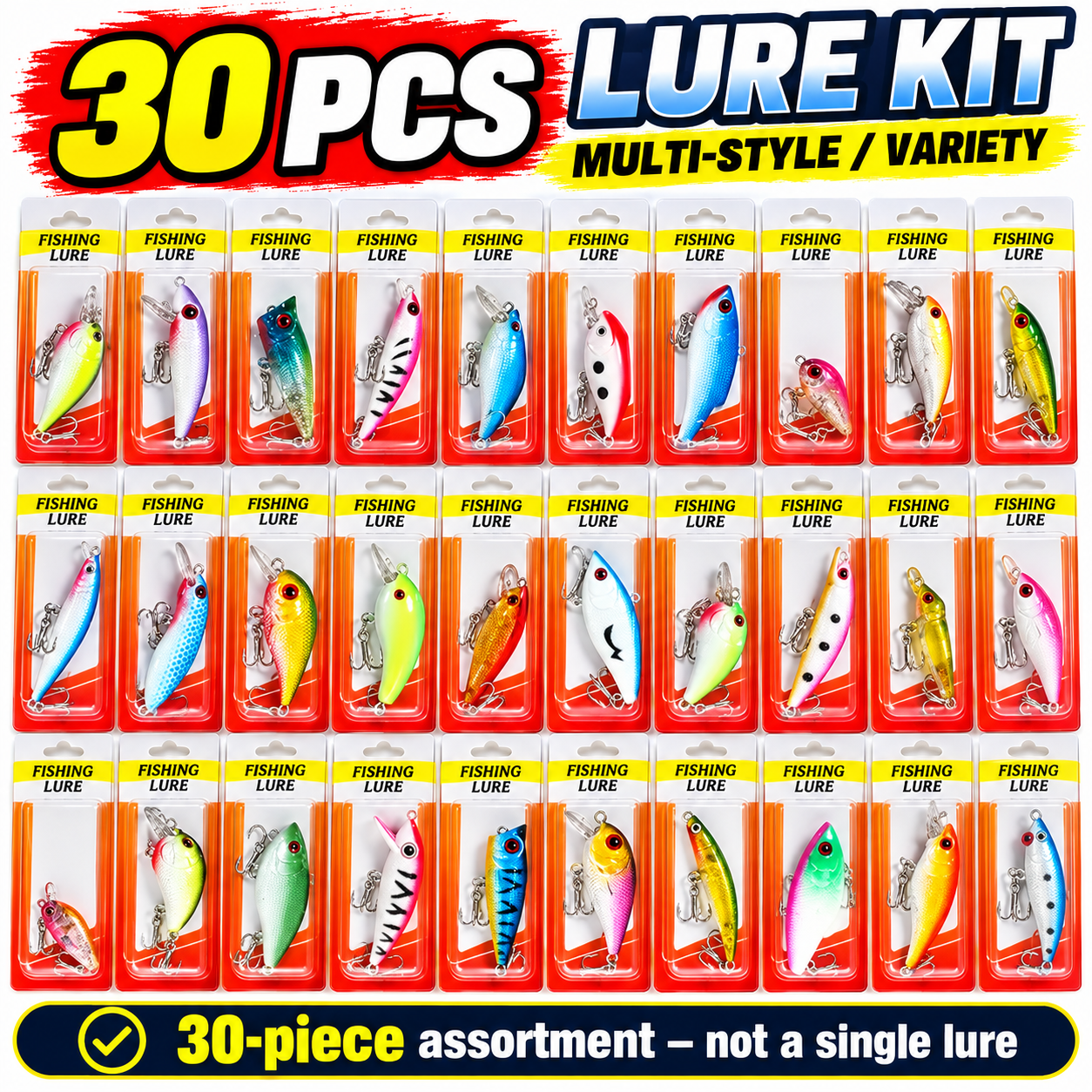 Fishing Tackle Bass Fishing Lures Kit - 30pcs Mixed Color PP Fishing Lures Crankbaits Hooks Minnow Baits - Lot of Fishin