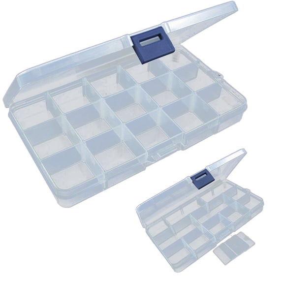 Fishing Tackle Box with 15 Slots - Adjustable Divider Fishing Hook Organizer, Portable Plastic Storage Case for Terminal Tackle, Fishing Gear Box for Crankbaits, Sinkers, Swivels, Beads, Hooks (1pc)