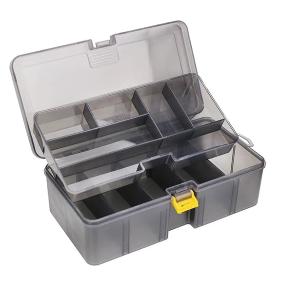 Fishing Tackle Box, Lure Storage Case, Fishing Accessory Organizer, Double Layer Plastic Lightweight Box with 11 Anti Rust Compartments for Outdoor Fishing Gear Storage 8.46x4.72x2.64 Inch,Black