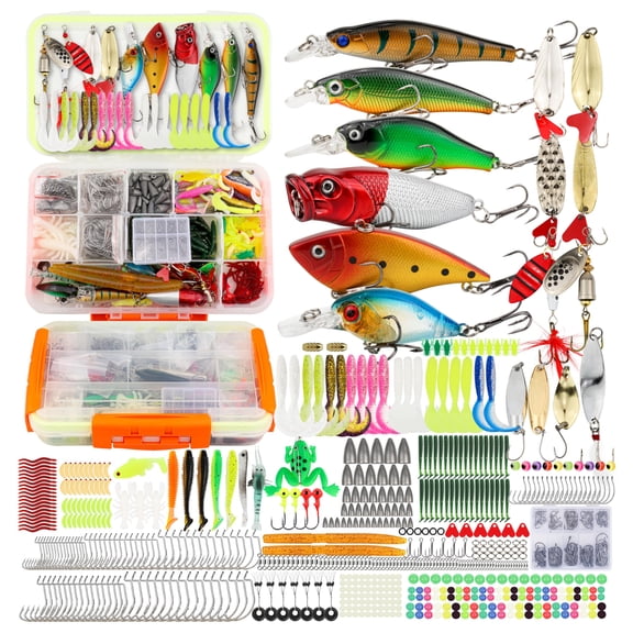 Fishing Tackle Box Set - Lure Kit For Freshwater & Saltwater  Crankbaits Spinnerbaits Soft Plastics Jigs Weights Hooks All-in-one Gear Men
