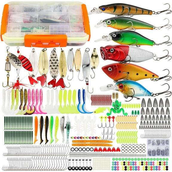 Fishing Tackle Box Set  Lure Kit for Freshwater & Saltwater, Crankbaits, Spinnerbaits, Soft Plastics, Jigs, Weights, Hooks  All-in-One Fishing Gear for Men