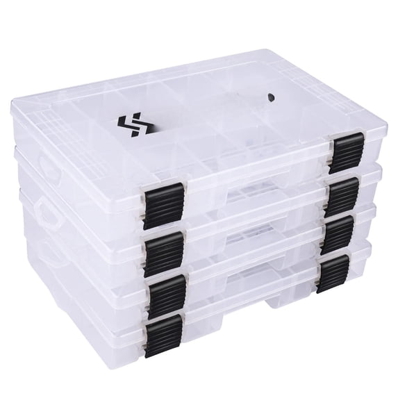 Fishing Tackle Boxes - 3600 3700 Plastic Storage Organizer Box With Removable Dividers 4 Packs Transparent Trays