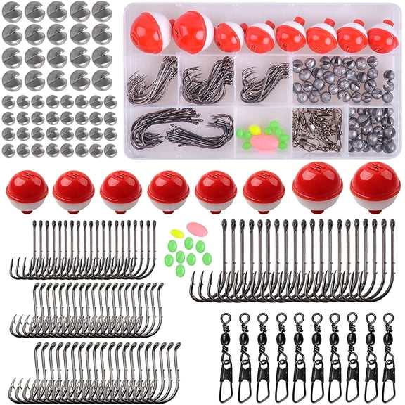 Fishing Tackle Kit, 160pcs Basic Bobbers and Hooks Assortment With Octopus Circle, Baitholder Hooks, Sinker Weights, Terminal Tackle Box for Trout Catfish Panfish