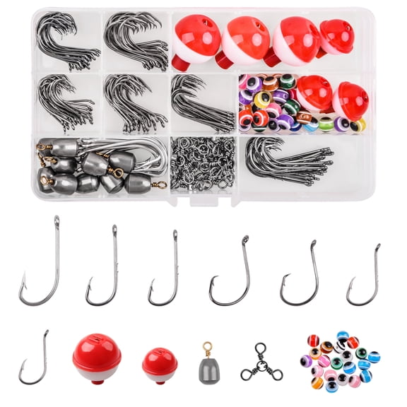 Fishing Tackle Kit, 196pcs Basic Fishing Gear Box Included Hooks Weights Bobbers Swivel Snaps Starter Beginner Trout Bass Catfish Panfish