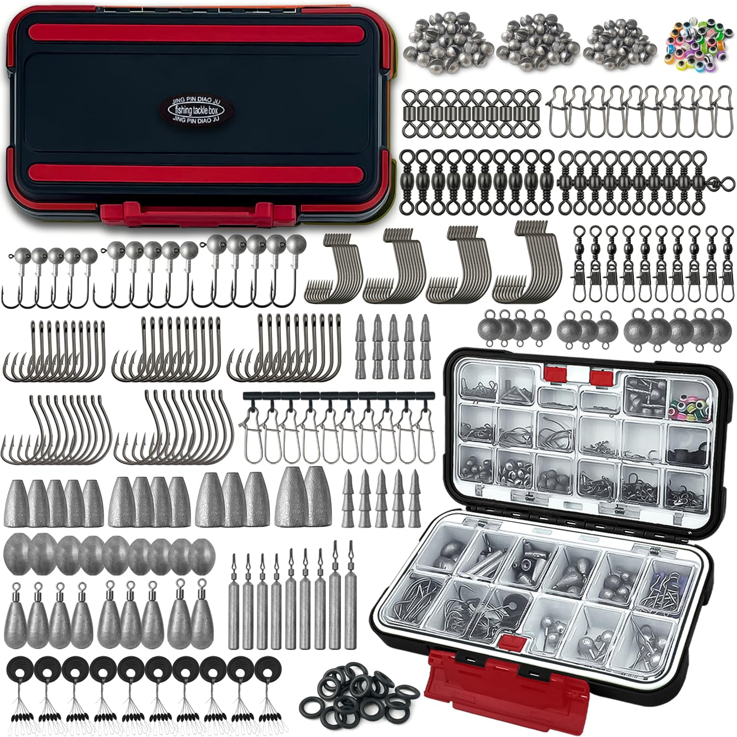 Fishing Tackle Kit With Box - 423pcs Complete Terminal Assortment  Hooks Sinkers & Swivels Beads Bobber Stops For Freshwater Bass Trout (black-423pcs)