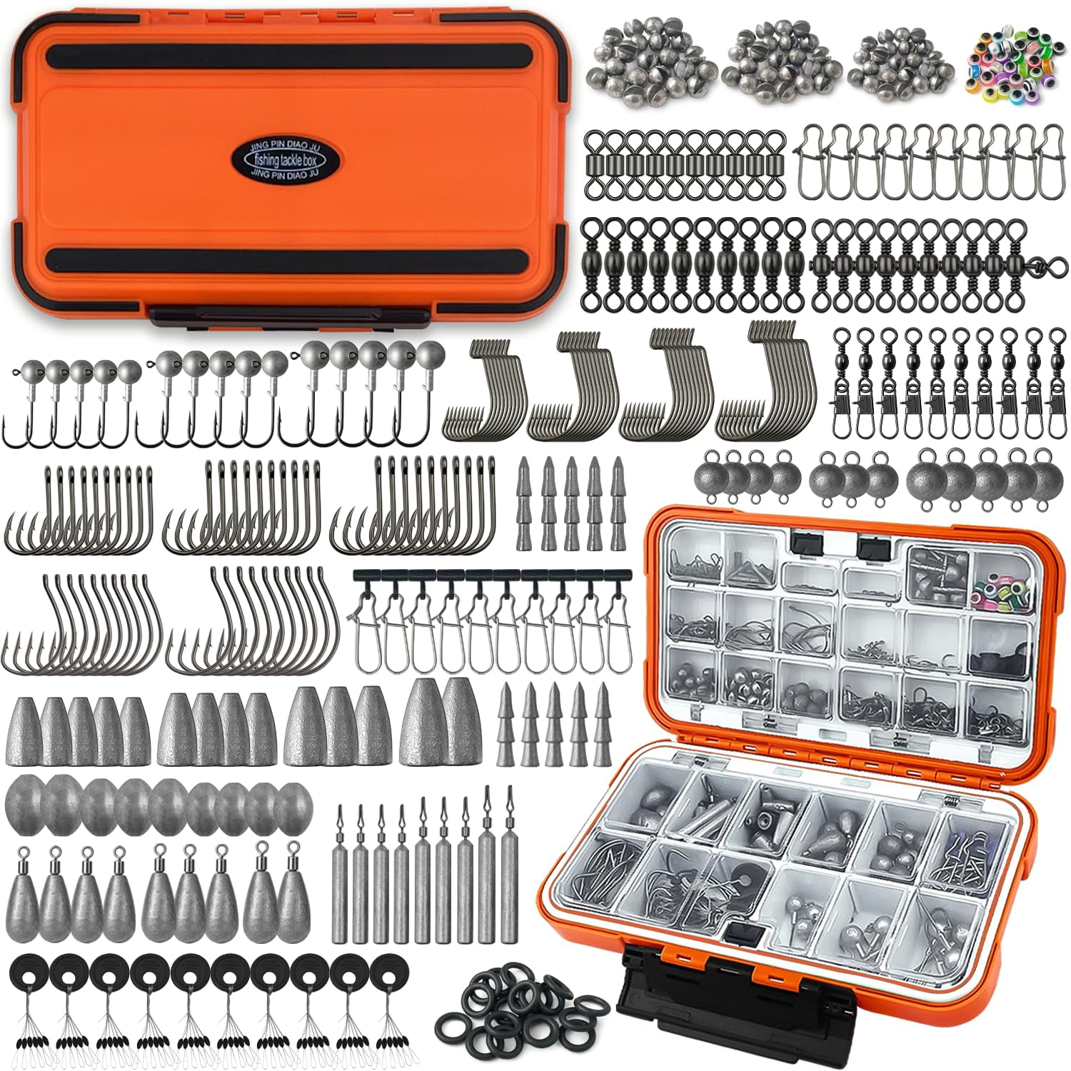 Fishing Tackle Kit With Box - 423pcs Complete Terminal Assortment  Hooks Sinkers & Swivels Beads Bobber Stops For Freshwater Bass Trout (orange-423pcs)