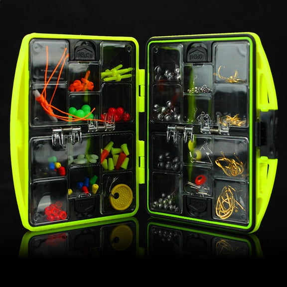 Fishing Tackle Kit Box Set | Multifunctional Fly Fishing Accessories | 24 Kinds Hooks Spoons Tools | Portable Small Green Case | Super Sharp Sinking Lures | 100+ Pieces