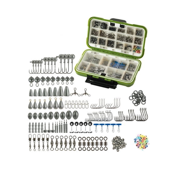 Fishing Tackle Kit Texas Rig Jig Heads Weight Sinkers Beads 397 Piece Complete Freshwater Saltwater Fishing Gear Set with Portable Divided Storage Box for Bass Trout Angling