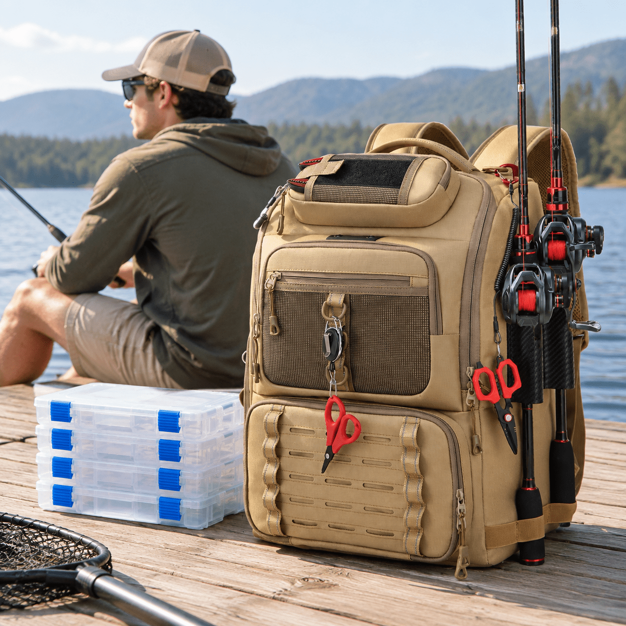 Fishing Tacklepack 40l Bag With 2 Rod Holders & 4 Boxes Water-resistant ...