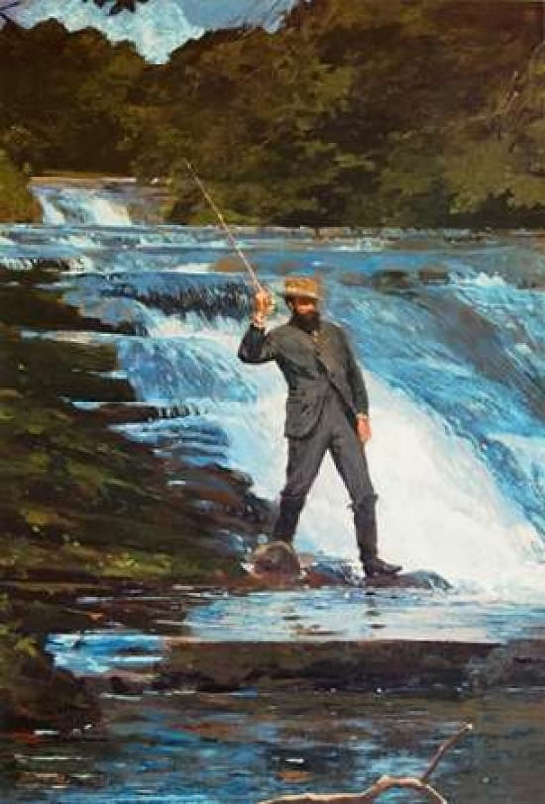 Fishing The Falls Canvas Art - Winslow Homer (24 x 36)