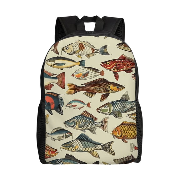Fishing Theme Backpack Large Capacity Laptop Bag for Men and Women