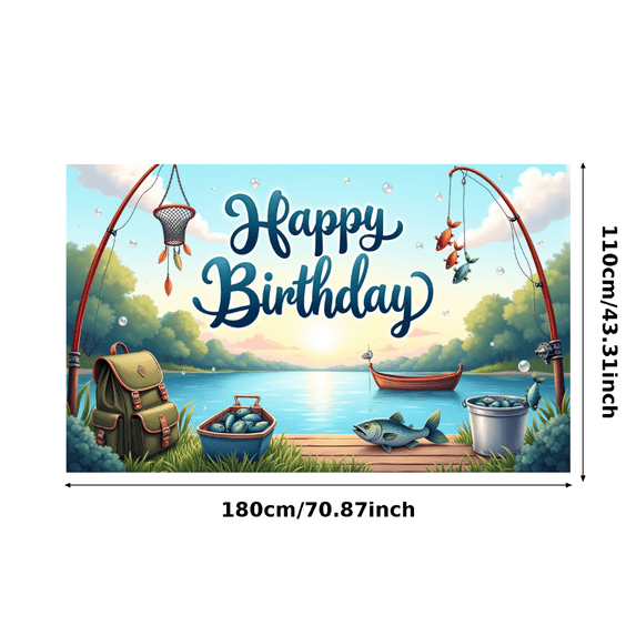 Fishing Theme Birthday Banner Outdoor Decor Fishing Rod Happy Birthday Decor for Birthday Party Outdoor Adventure Relaxation