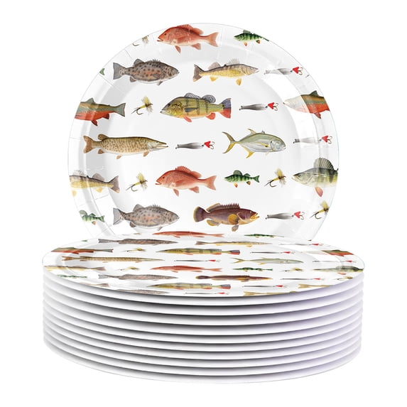 Fishing Theme Birthday Party Supplies - 10-Count Decorative Paper Plates & Disposable Tableware Set,Festive Fish Design for Kids & Adult Gatherings (Easy Cleanup)