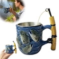 thumbnail image 1 of Fishing Theme Ceramic Mug with Mini Rod Handle, Unique Coffee Cup for Anglers, Outdoor Enthusiasts, Blue Fish Design, Ideal Gift for Men, Dad, Husband, Holds Hot & Cold Beverages, Easy to Clean, 1 of 10