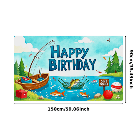 Fishing Theme Happy Birthday Backdrop Banner Background Decorations for Birthday Party Photography Props Party Supplies Outdoor Celebrations